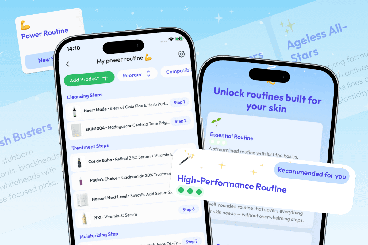A Skin Bliss Routine Builder Template showing a ready-made expert routine matched to a skin profile